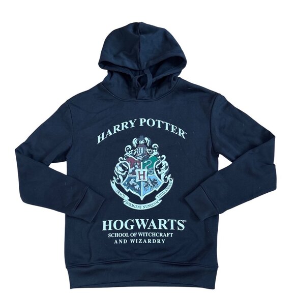 Harry Potter Hoodie Sweatshirt Black XS Hogwarts Crest Hoodie Black Polyester - Picture 1 of 9
